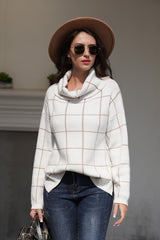 Chic Turtleneck Loose Plaid Sweater