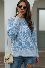 Christmas Snowflake Plush Pullover - Blue
