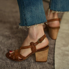 Chunky Heel Sandals Leather Sandals