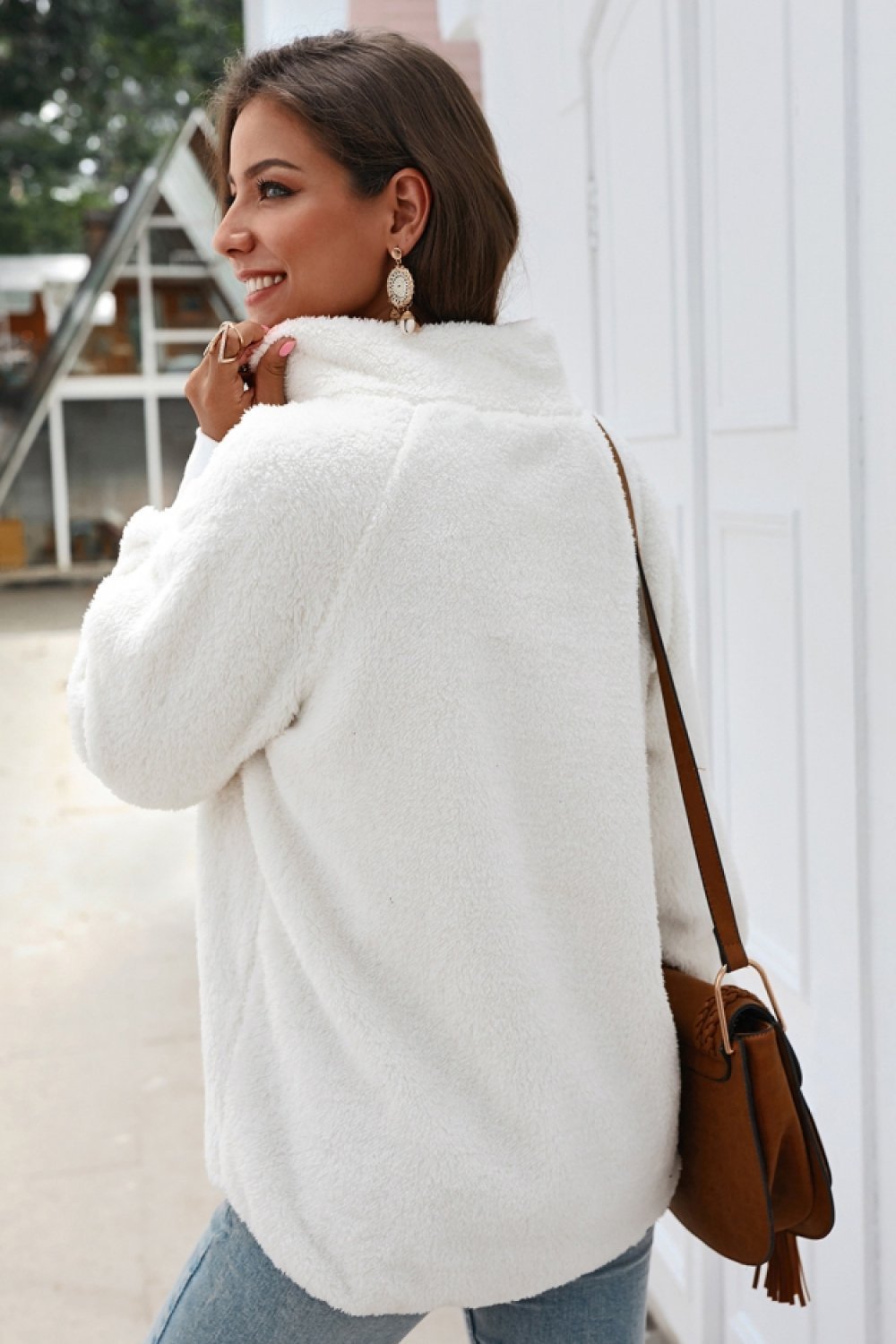 Color Block High Neck Buttons Sweatshirt