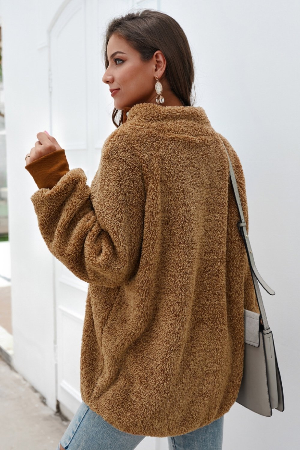 Color Block High Neck Buttons Sweatshirt