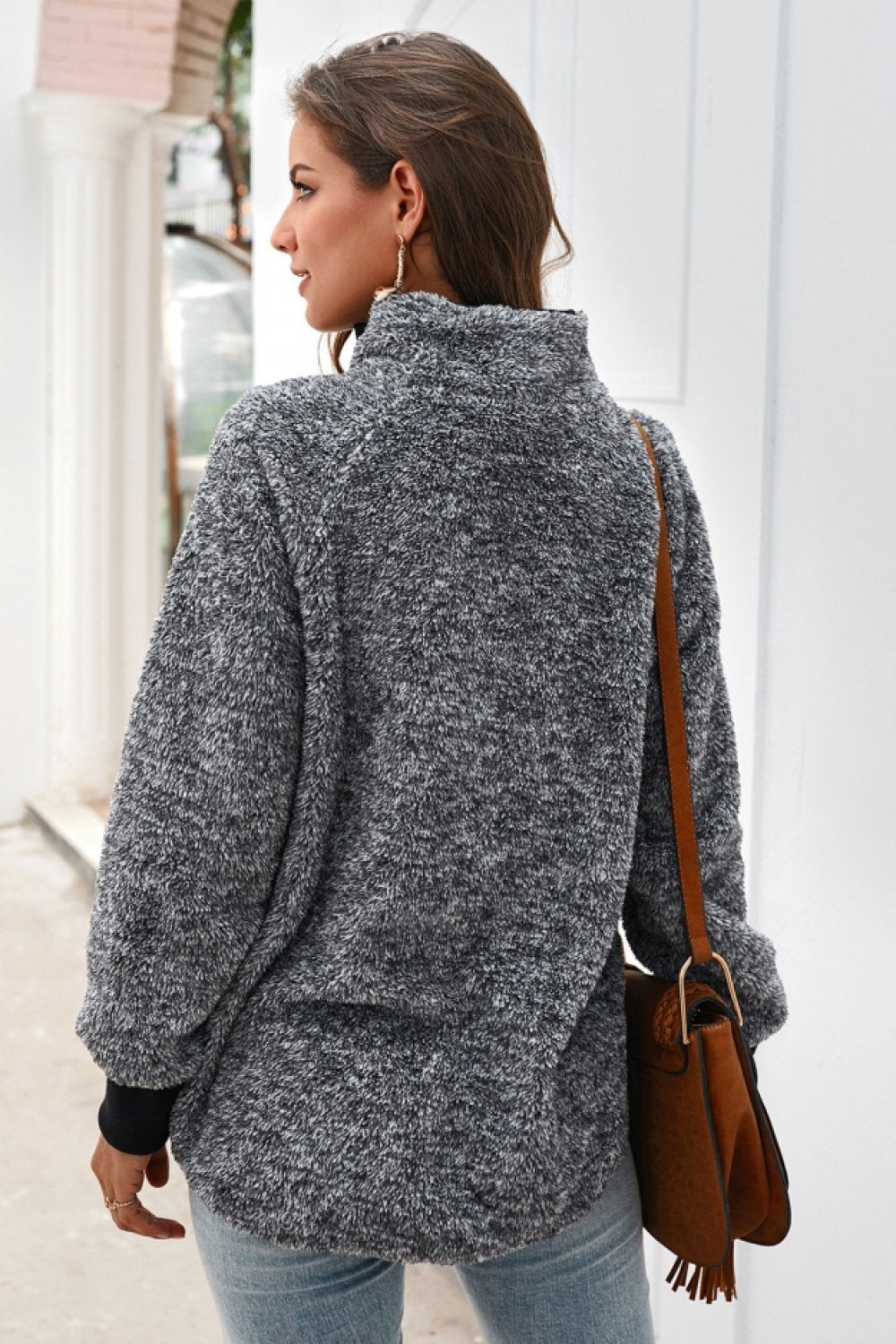 Color Block High Neck Buttons Sweatshirt