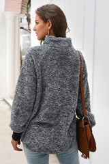 Color Block High Neck Buttons Sweatshirt