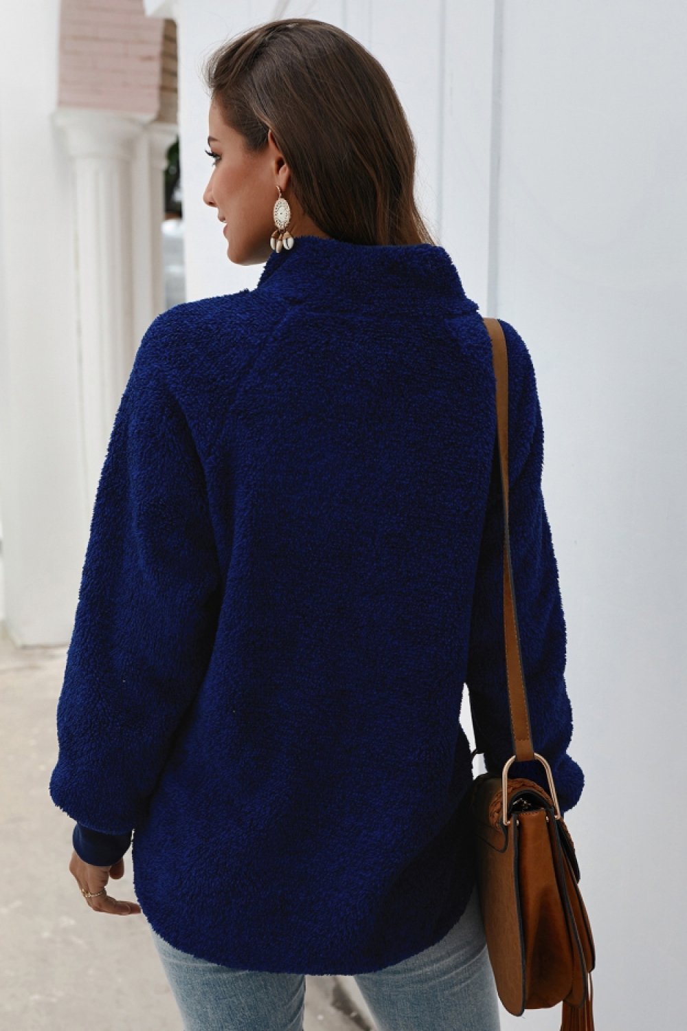 Color Block High Neck Buttons Sweatshirt