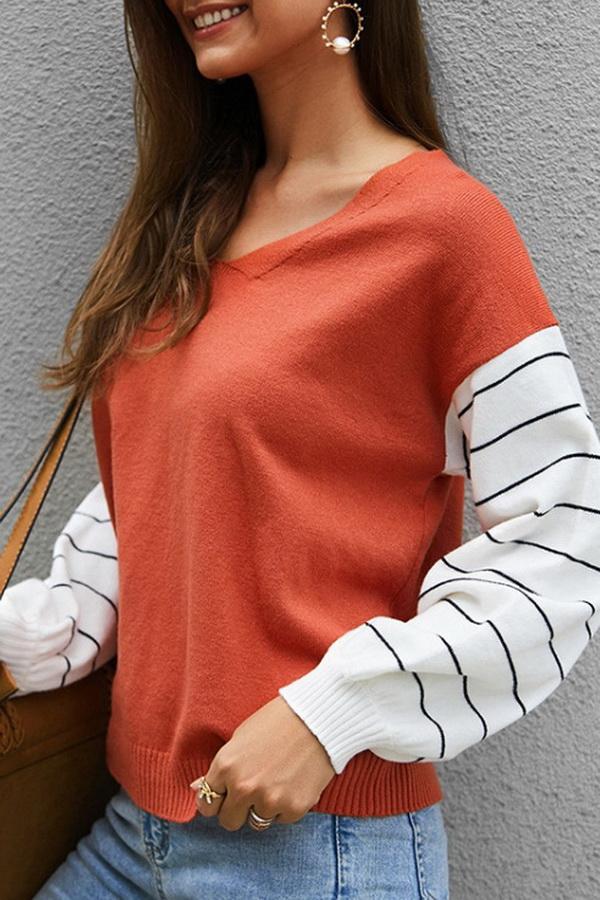 Color Block Lantern Sleeve Sweater
