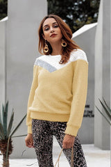 Color Block Round Neck Plush Sweatshirt