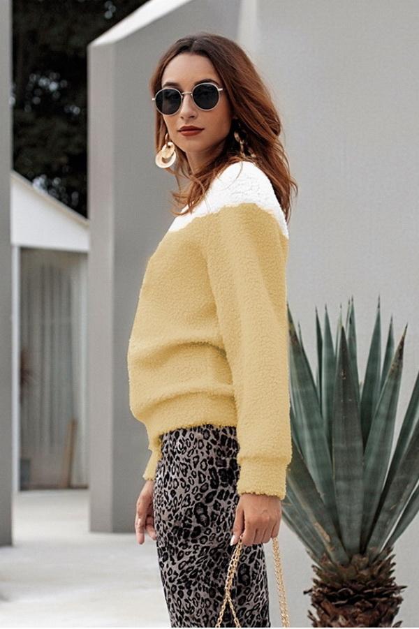 Color Block Round Neck Plush Sweatshirt