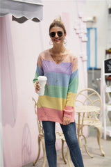 Color Block V Neck Plus Size Sweater