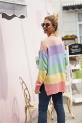 Color Block V Neck Plus Size Sweater