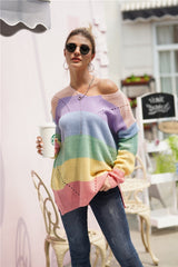 Color Block V Neck Plus Size Sweater