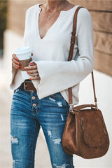 Commuter V-neck Loose Knitted Shirt