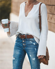 Commuter V-neck Loose Knitted Shirt