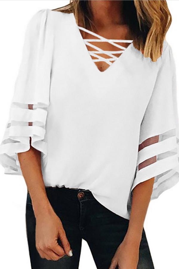 Cropped Sleeves Hollow Loose Shirt