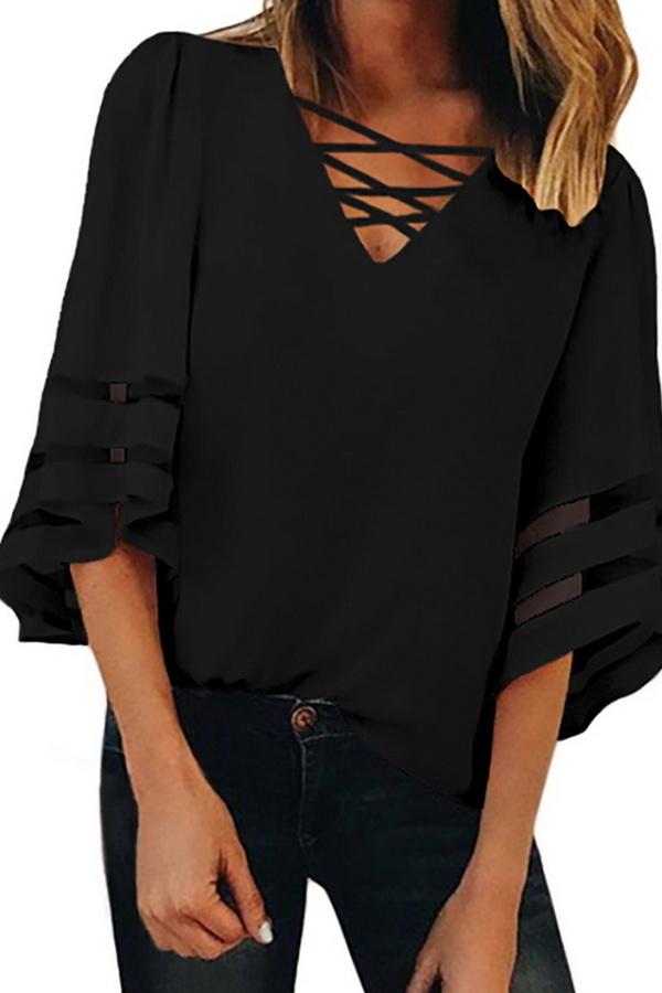 Cropped Sleeves Hollow Loose Shirt