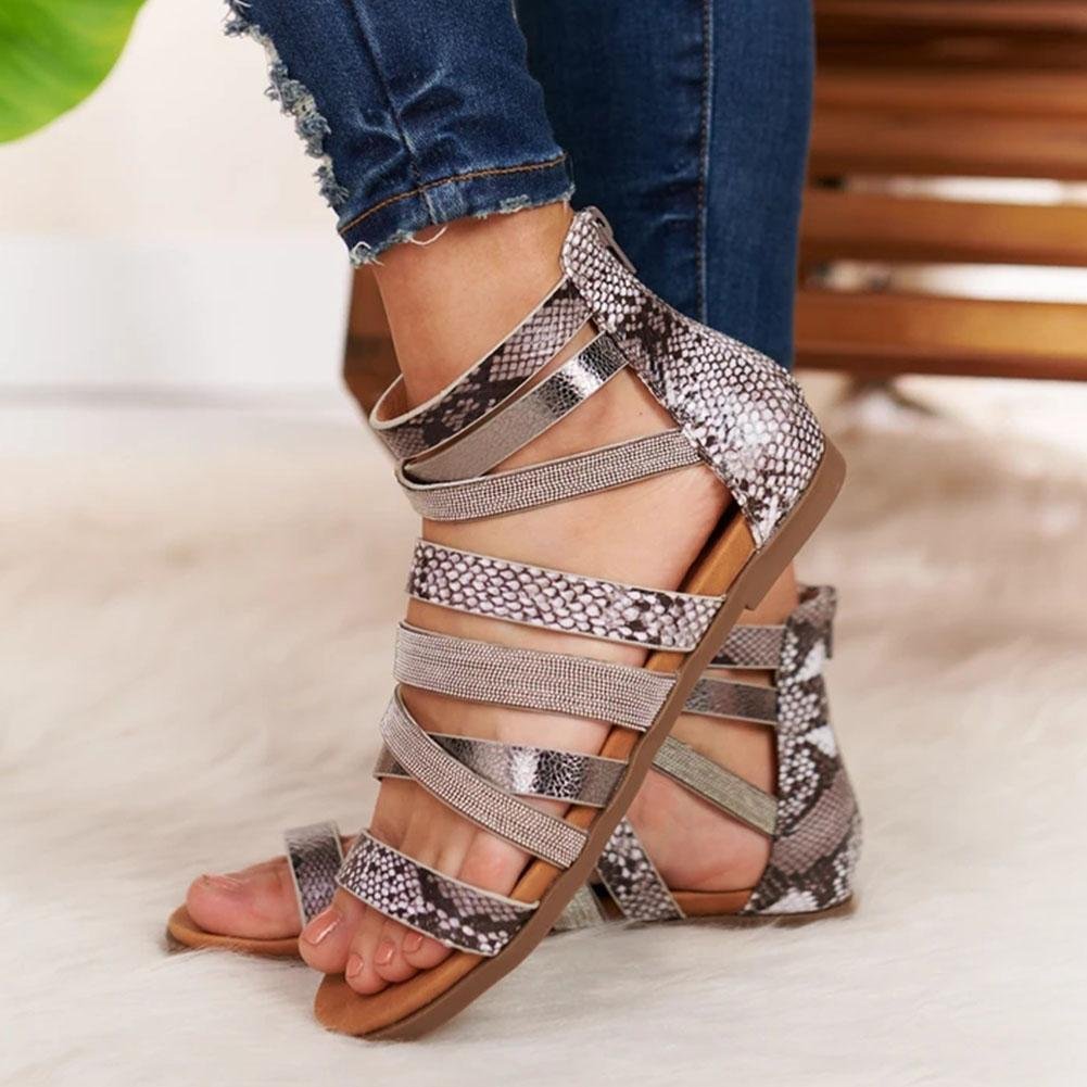 Cross Bandage Leopard Rome Sandals