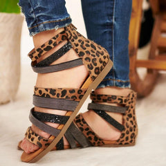 Cross Bandage Leopard Rome Sandals