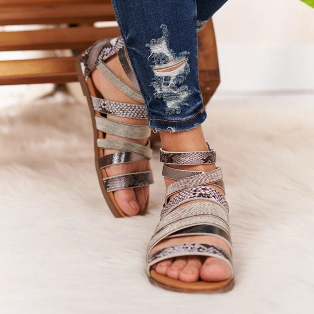 Cross Bandage Leopard Rome Sandals