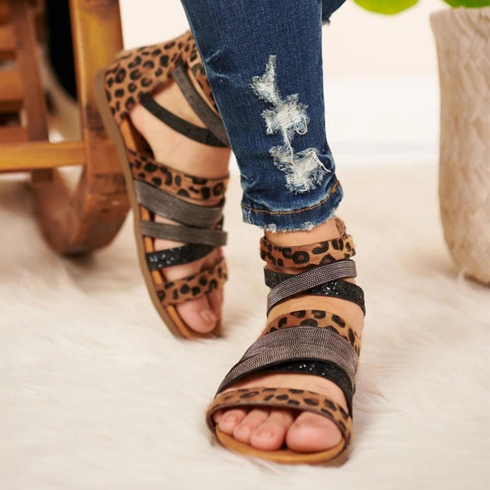 Cross Bandage Leopard Rome Sandals