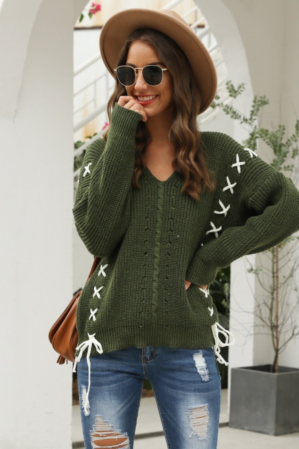 Cross Tie Loose Knit Pullover