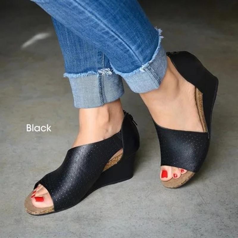 Cut-outs Slip On Wedges Sandals