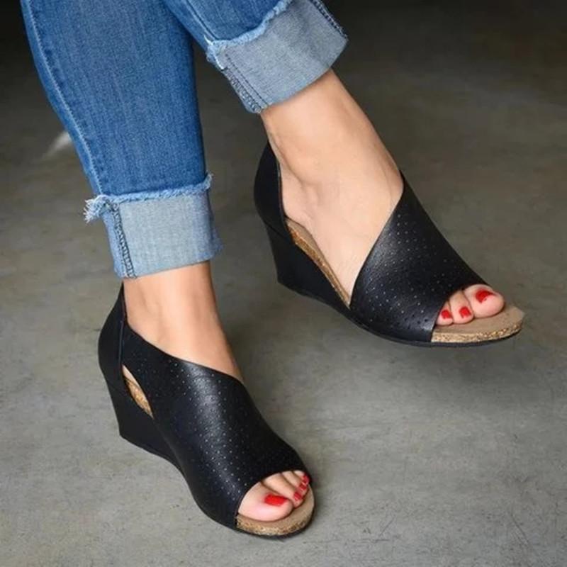 Cut-outs Slip On Wedges Sandals