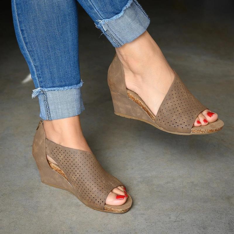 Cut-outs Slip On Wedges Sandals