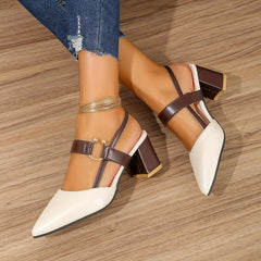 Pointed Toe Block Slingback Versatile Mid Heels Sandals