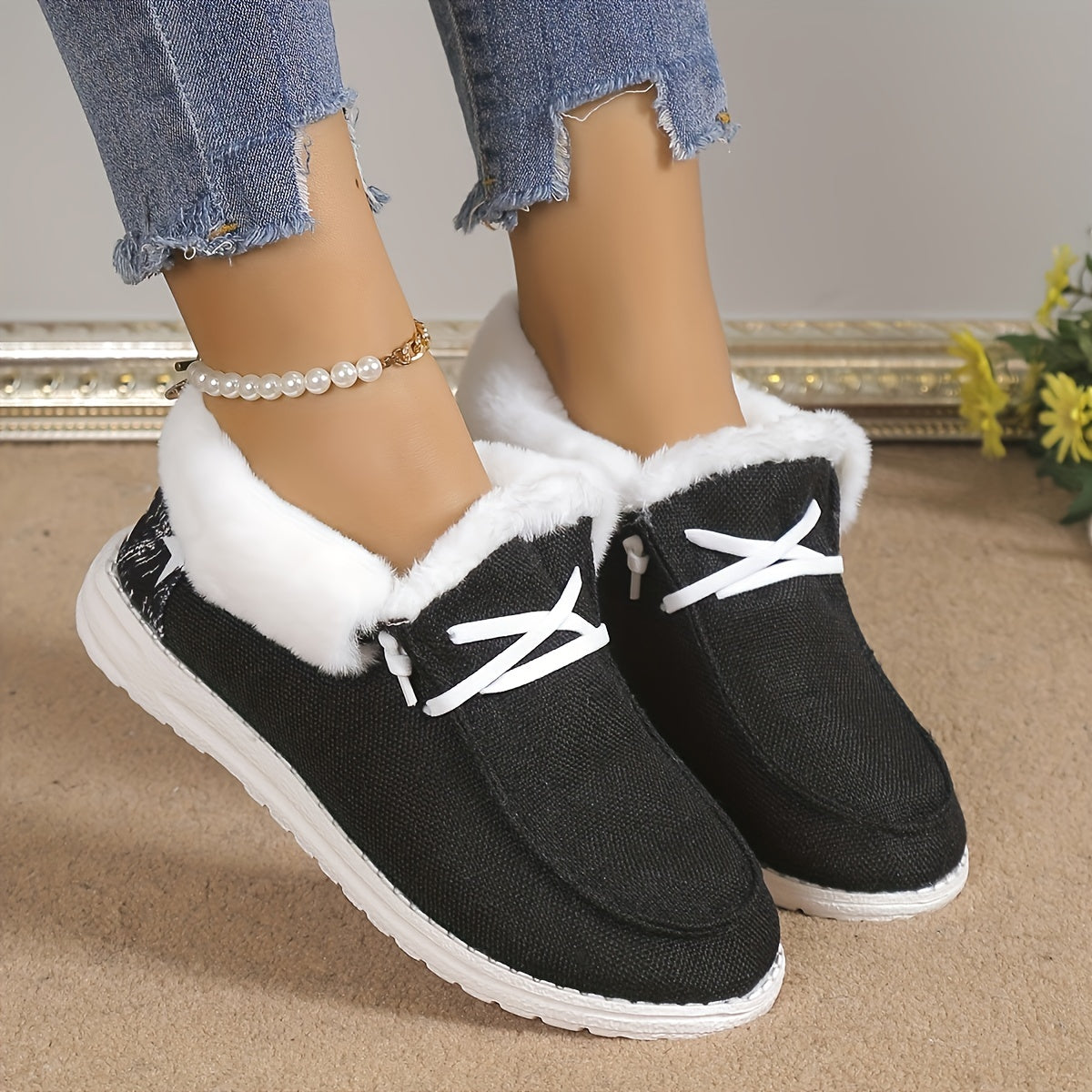 Plush Lined Warm & Cozy Slip On Canvas Shoes