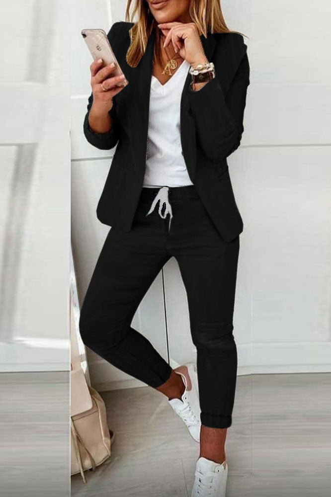 Lapel Neck Blazer Coat & Drawstring Pants Set