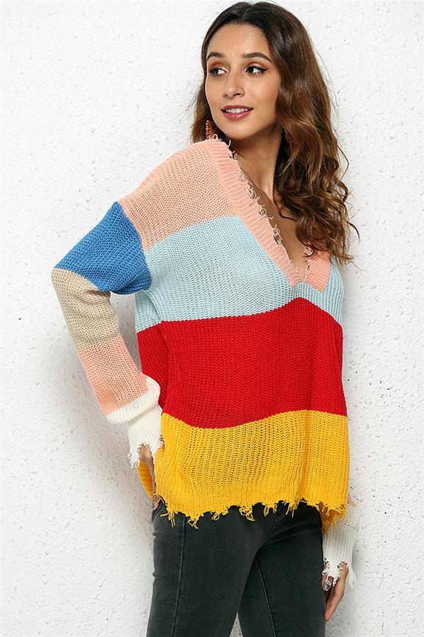 Distressed Versatile Sweater - Light Blue