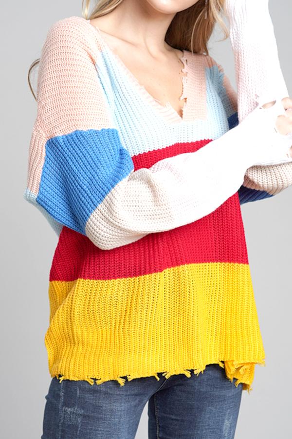 Distressed Versatile Sweater - Light Blue