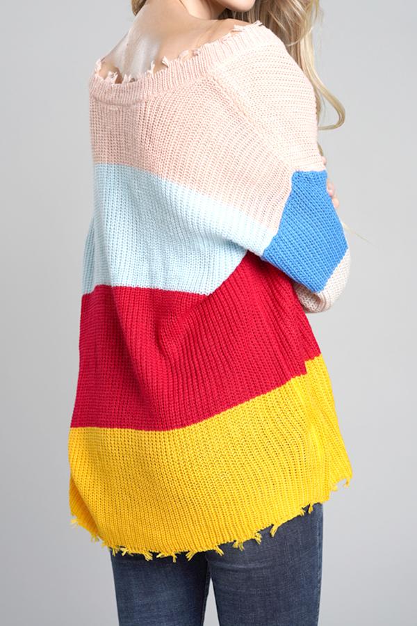 Distressed Versatile Sweater - Light Blue