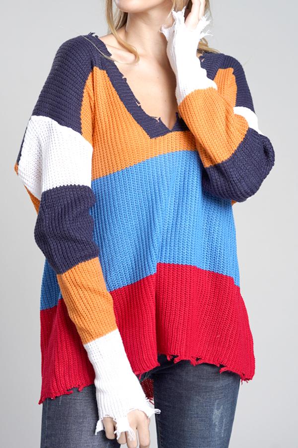 Distressed Versatile Sweater - Light Blue