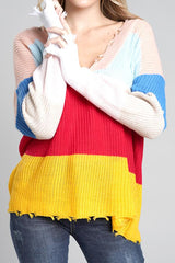 Distressed Versatile Sweater - Light Blue