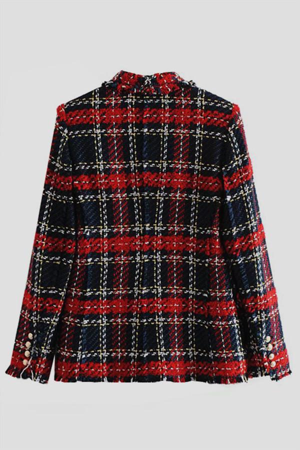 Double Breasted Frayed Checked Tweed Blazer