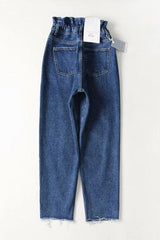 Drawstring High-waisted Straight Jeans