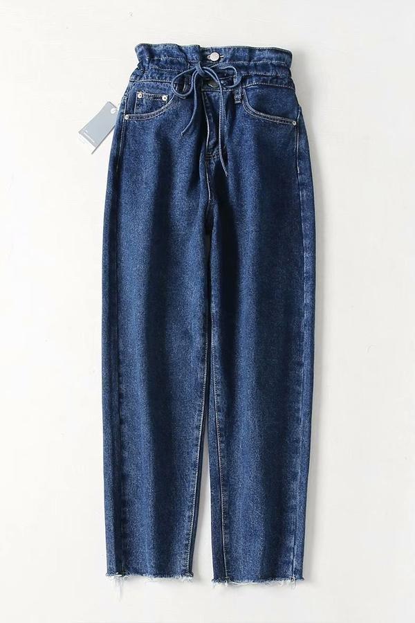 Drawstring High-waisted Straight Jeans