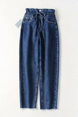 Drawstring High-waisted Straight Jeans