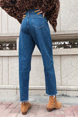 Drawstring High-waisted Straight Jeans