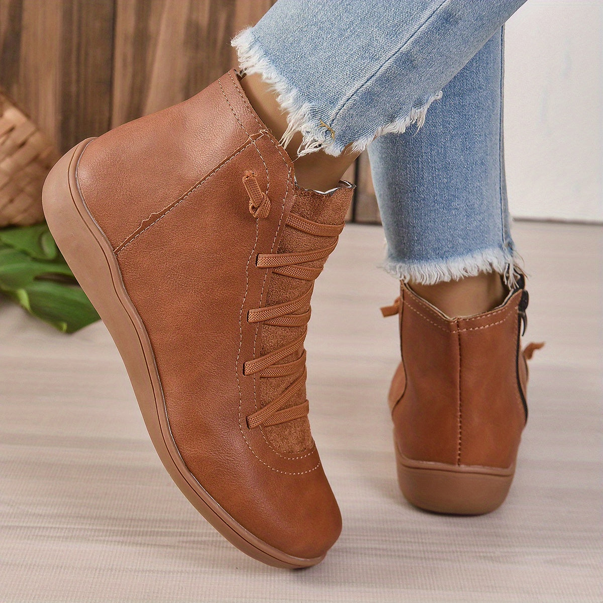 Side Zipper Slip On Comfy Soft Sole Platform Ankle Boots