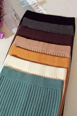 Elastic Band Knitted Ribbed Straight Skirt