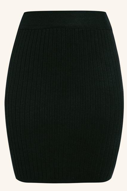 Elastic Band Knitted Ribbed Straight Skirt