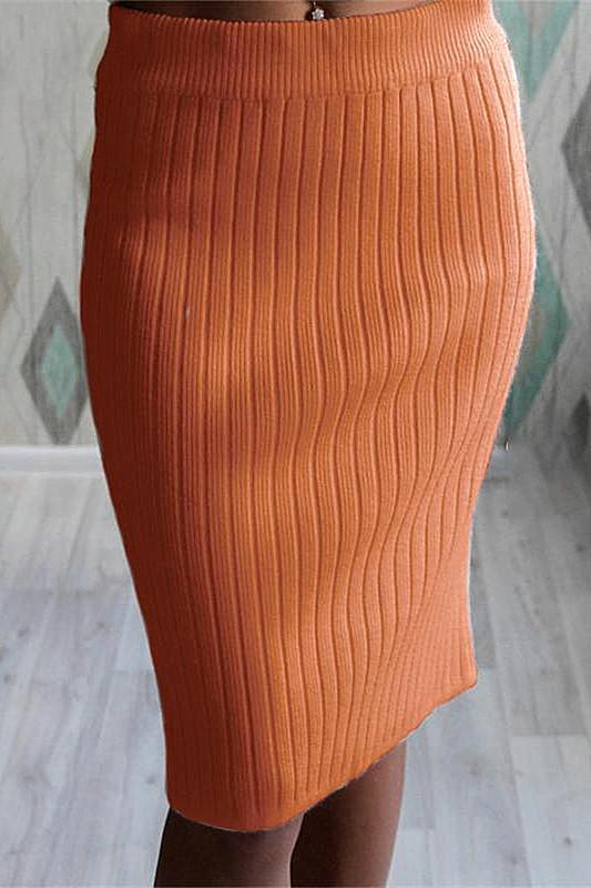 Elastic Band Knitted Ribbed Straight Skirt