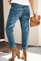 Elastic Waist Jeans Straight Pants