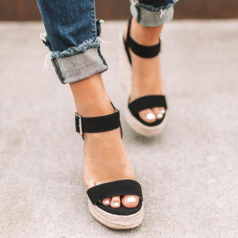 Elegant Adjustable Buckle Espadrille Wedges Sandals