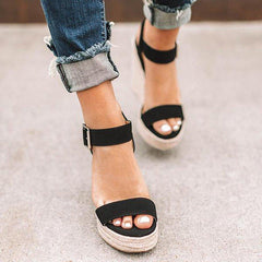 Elegant Adjustable Buckle Espadrille Wedges Sandals