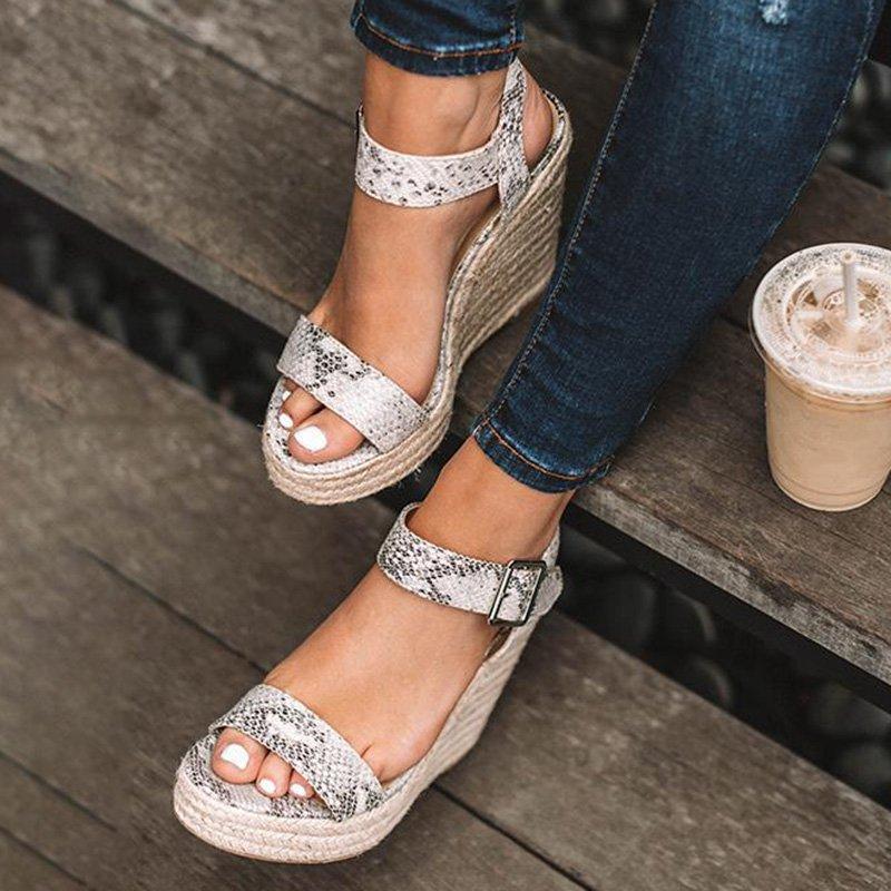Elegant Adjustable Buckle Espadrille Wedges Sandals