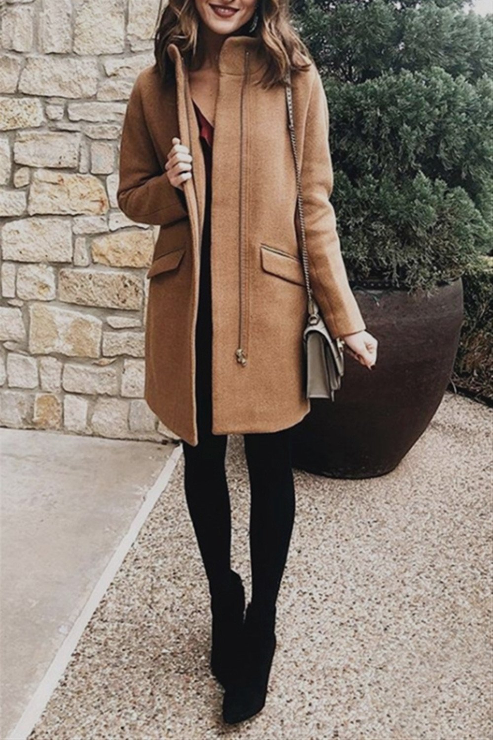 Elegant Double Pockets Zipper Coat