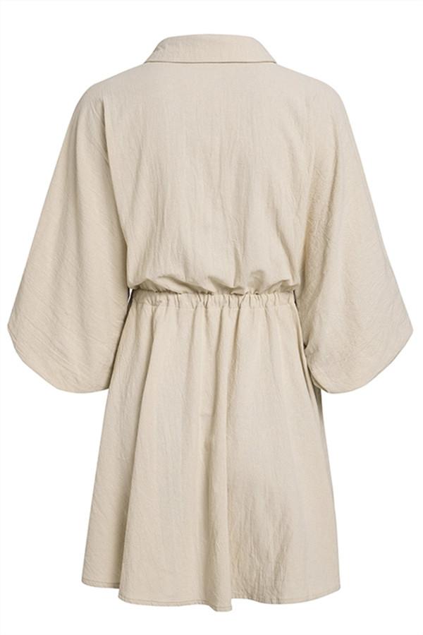Elegant Linen Lantern Sleeve Shirt Dress