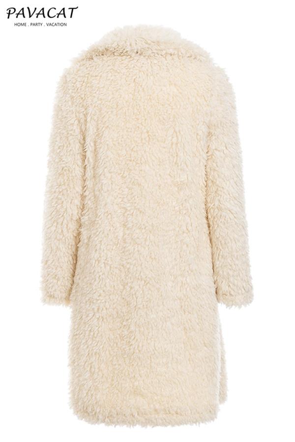 Elegant Pink Long Faux Fur Coat